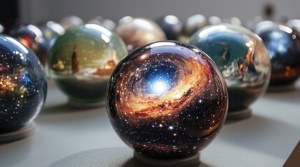 Cosmic Orbs Collection Displaying Galaxies and Stars
