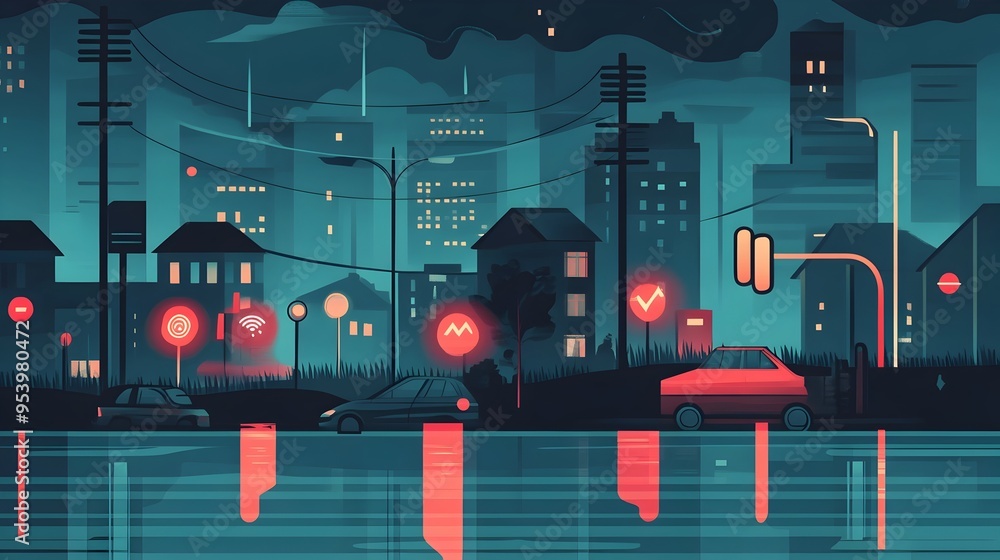 Aufkleber innovative graphic depicting an iot powered communication system designed to provide seamless public