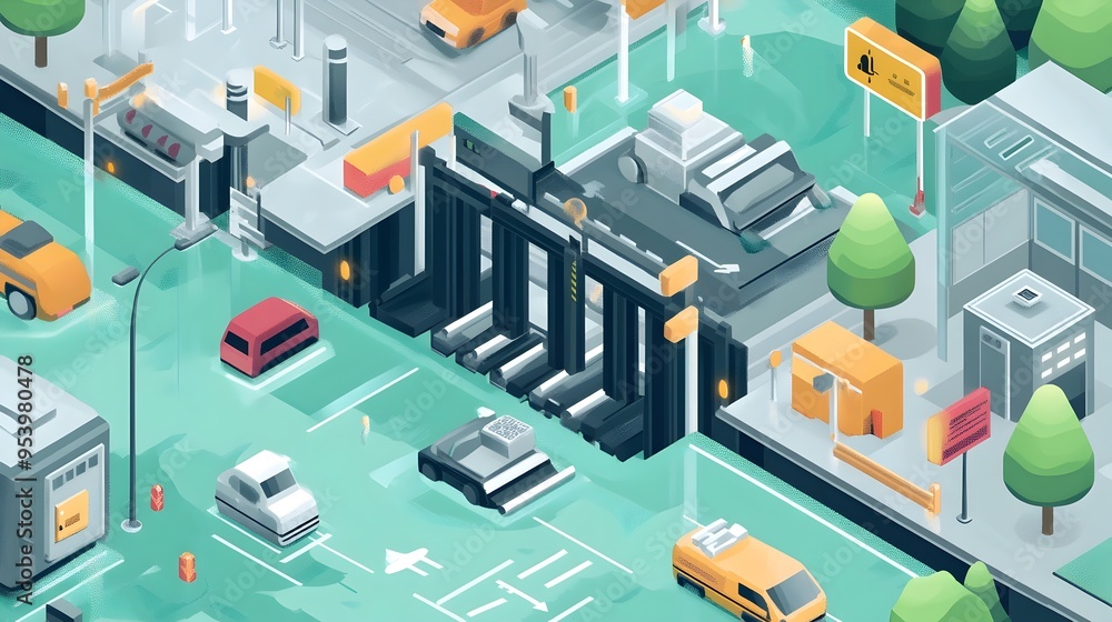 Poster graphic of smart iot powered automated gates and barriers system designed for flood prevention and w