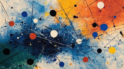 Abstract Artwork with Colorful Splatters and Geometric Shapes