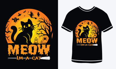 Meow I'm a cat T Shirt Design, Halloween day, Graphic t shirt, Spooky text t- shirt design, Stay Spooky T-Shirt, Funny Halloween t shirt, Free Vector, Halloween T-shirt Design Template Print.