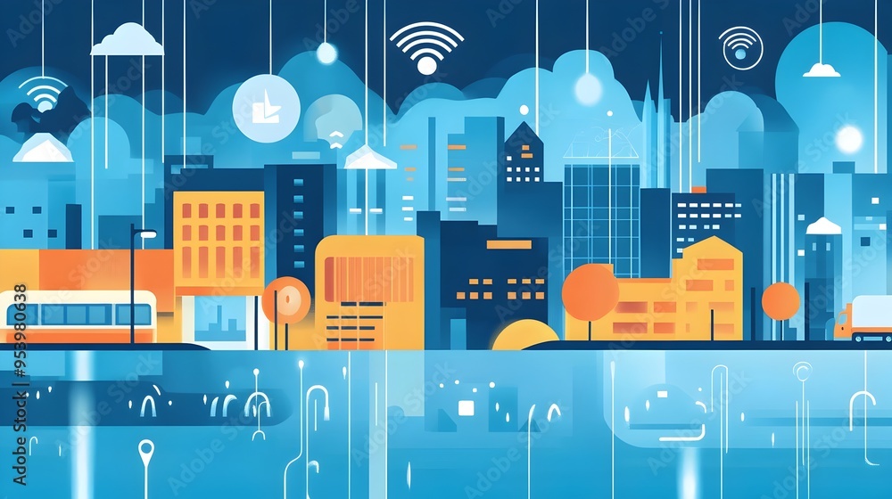 Poster iot powered smart sensors detecting and monitoring heavy rainfall and potential flooding for automat