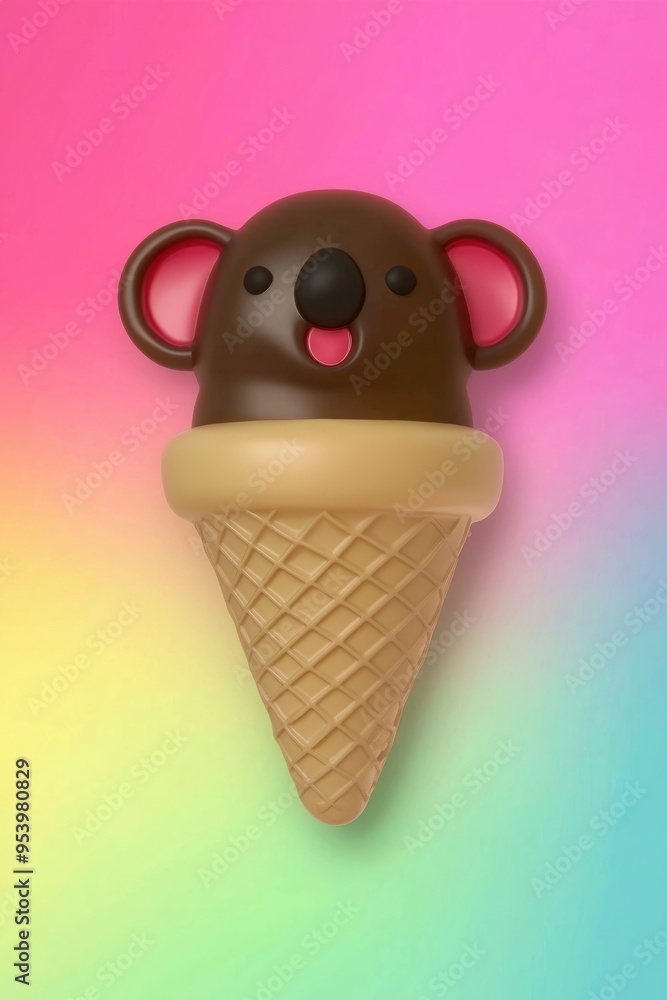 Poster koala ice cream cone 3d render