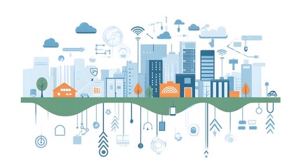 Innovative Graphic Depicting IoT Enabled Data Sharing Between Weather Stations and Flood Management Systems for Enhanced Monitoring Forecasting and Emergency Response