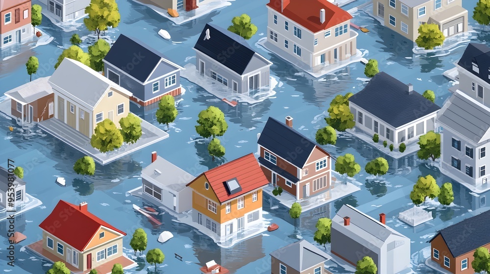 Poster advanced graphic showcasing iot connected flood simulation models that leverage data analytics senso