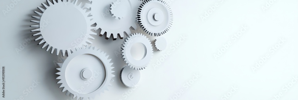 Poster a collection of white paper gears interlocked in a intricate pattern, symbolizing teamwork, collabor