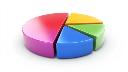 A colorful, photorealistic 3D pie chart divided into five segments, perfect for representing data, financial analysis, market share, or budget allocation.