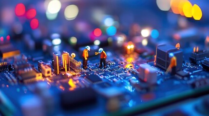 Miniature Workers on a Circuit Board