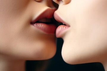 Obraz premium Passion and kiss between the girls. Two women lips close up