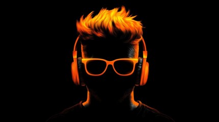 A minimalist logo depicting a cyberpunk hacker with headphones and fiery hair. It symbolizes technology, rebellion, anonymity, and the digital age.