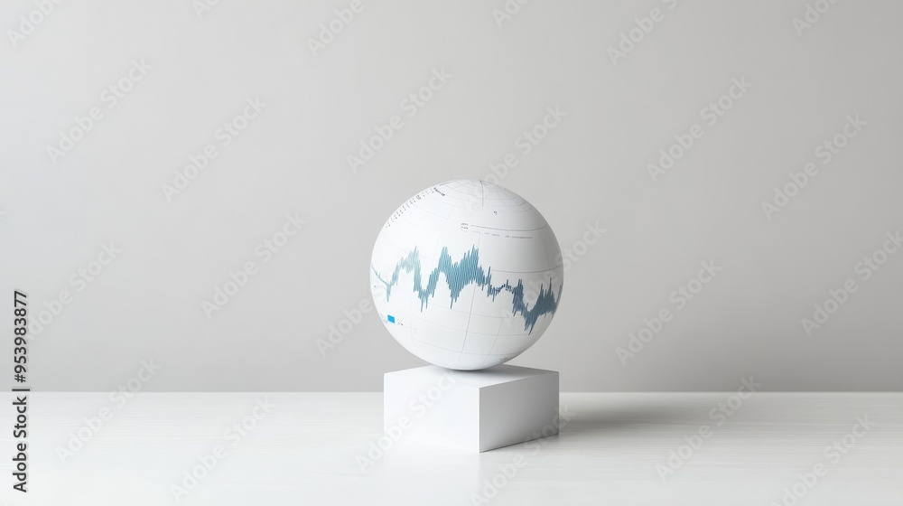 Poster a paper globe with a blue graph depicting business growth and data visualization, symbolizing global