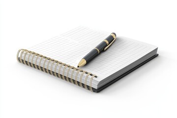 A pristine spiral bound notebook with a black pen rests on a white background. This image embodies organization, planning, creativity, and the potential for new ideas.