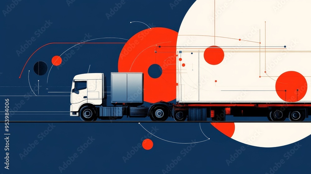 Poster a semi-truck drives on a data-filled highway, showcasing the power of analytics and technology in op