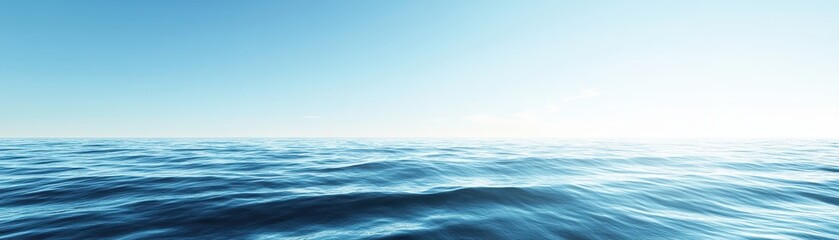 Obraz premium Serene view of the open ocean with calm blue waves under a bright sky. Perfect for backgrounds conveying tranquility and nature beauty.