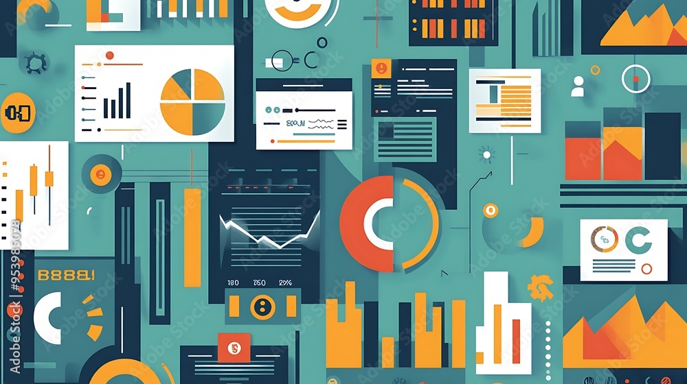 Poster abstract graphic design with data charts and geometric shapes