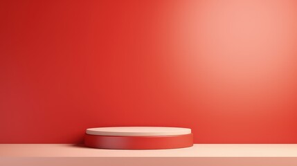 A minimalistic display platform against a solid red background, ideal for showcasing products or artwork.
