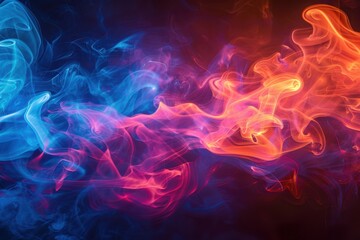 Fototapeta premium Vibrant swirling smoke in blue and orange, creating a dynamic abstract effect.