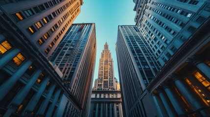 Fototapeta premium Office building in retro style blue dark colors