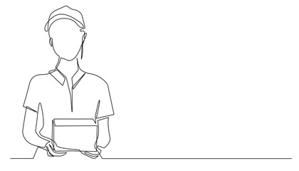 continuous line of woman delivering packages.one line drawing of woman courier.single line vector illustration.editable stroke.isolated white background.