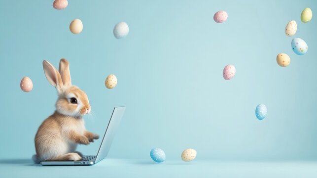 Easter Bunny Using a Laptop