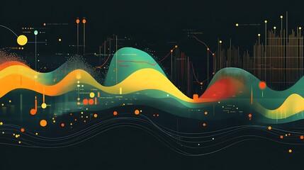 Abstract Data Visualization with Curved Lines and Colored Shapes