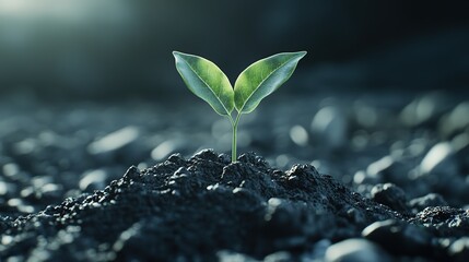 Fototapeta premium Young Green Plant Growing from Soil, Organic Business Growth Concept with Sustainable Development and Eco Investment, High Resolution, AI Generated