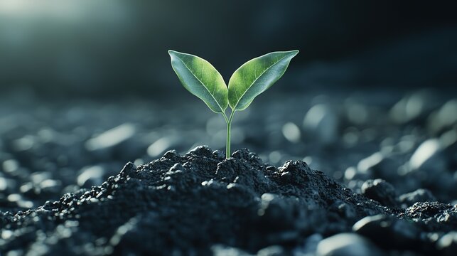Young Green Plant Growing from Soil, Organic Business Growth Concept with Sustainable Development and Eco Investment, High Resolution, AI Generated