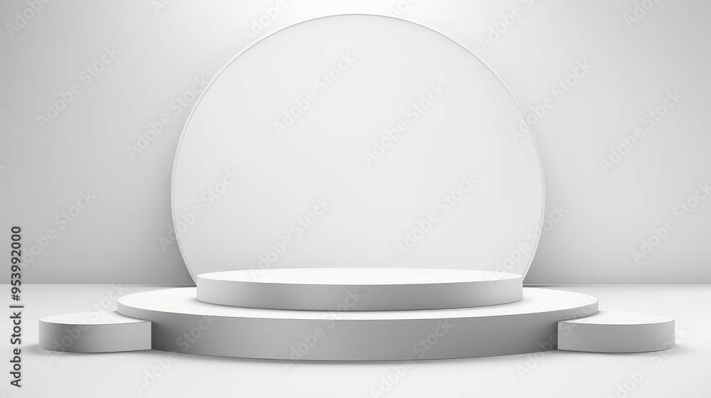 Poster a minimalist stage setup with a circular backdrop, designed for presentations or performances.