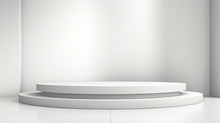 Fototapeta premium A minimalist, circular stage set in a bright, white environment, ideal for presentations or performances.