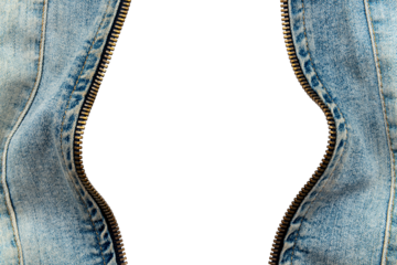 Metal lock on denim jacket on white background. Empty space. Zipper lock isolate