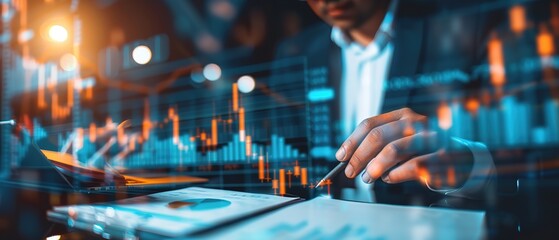Stock market data analysis, Business, finance and investment concept. Businessman analyzing stock market graph data with financial graph, business growth with market report, currency exchange