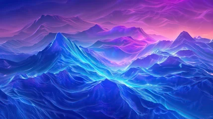 Fotobehang Pruimkleur Abstract purple mountain landscape with neon lines and glowing textures.  © florynstudio3