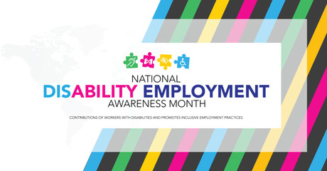 National Disability Employment Awareness Month design. It has several type of disability in arranged in tiled. Vector illustration
