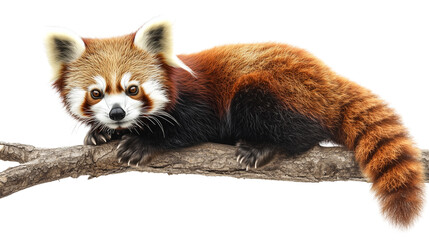 portrait of a red panda perched on a branch, Branch Perch Portrait, Red Panda Sitting, Detailed Portrait, Red Panda in a Branch Perch, Portrait of a Red Panda Perched, on a transparent backgrounds