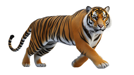 Obraz premium A striking tiger prowling, Majestic Bengal Tiger, Wild Beauty, Carnivorous Feline, The Big Cat, The White Tiger, Safari with the Bengal Tiger, The Siberian Tiger, on a transparent backgrounds