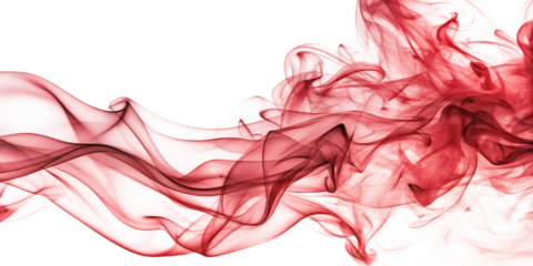 Red smooth smoke wave isolated on transparent background 