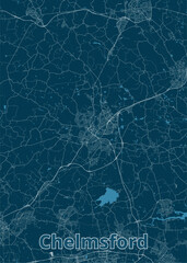 Chelmsford, United Kingdom artistic blueprint map poster