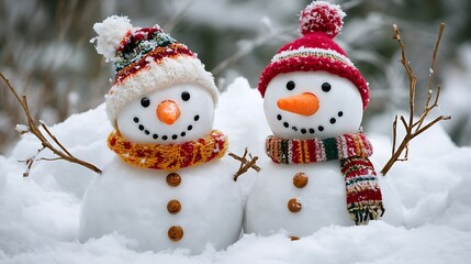 Obraz premium Christmas snowman in the snow
