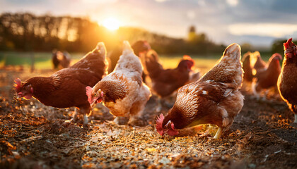 Free-Range Hens at Sunset
