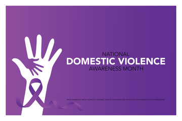 National domestic violence awareness month is observed every year in october. Domestic violence awareness month, background with purple ribbon. Vector illustration.