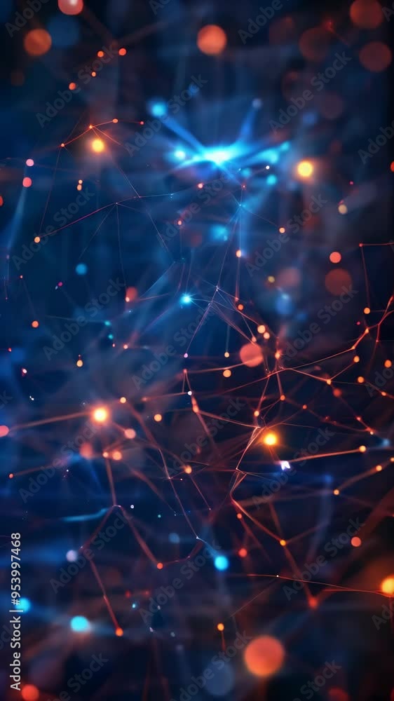Poster Abstract representation of neural connections with glowing nodes in a network, complexity of AI and machine learning. Essence of digital intelligence.