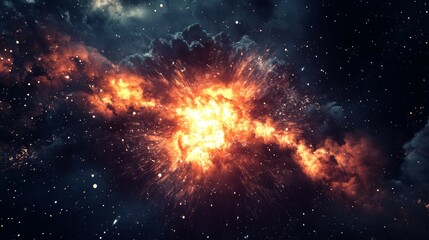 Fototapeta premium Dramatic cosmic explosion amid colorful nebula in deep space captured over millions of years of stellar evolution