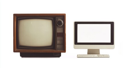 Vintage Television and Modern Computer.