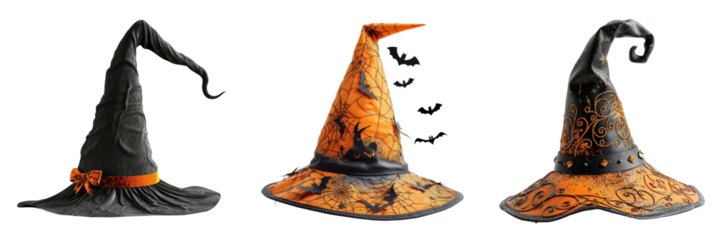 Halloween Witch Hats Collection with Bats and Spiders