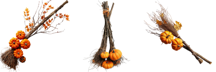 Autumn Pumpkin Decoration with Twigs and Leaves