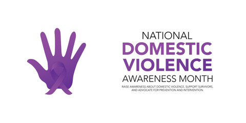 National domestic violence awareness month is observed every year in october. Domestic violence awareness month, background with purple ribbon. Vector illustration.