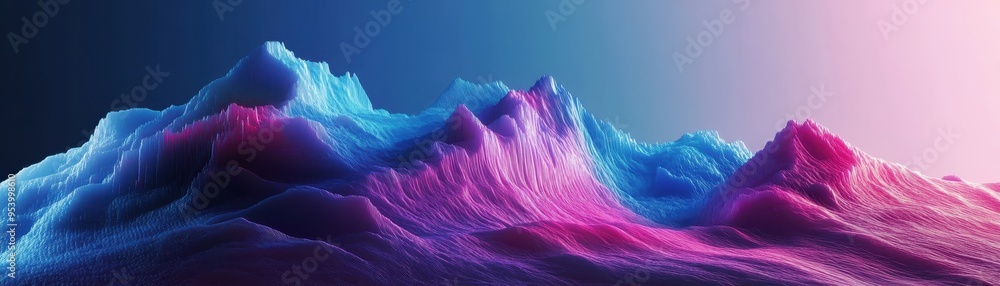 Poster vibrant and abstract colorful landscape with dynamic shapes and gradients, featuring pink and blue h