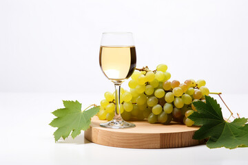 Bunch of natural ripe green sweet grapes on a vine on white background