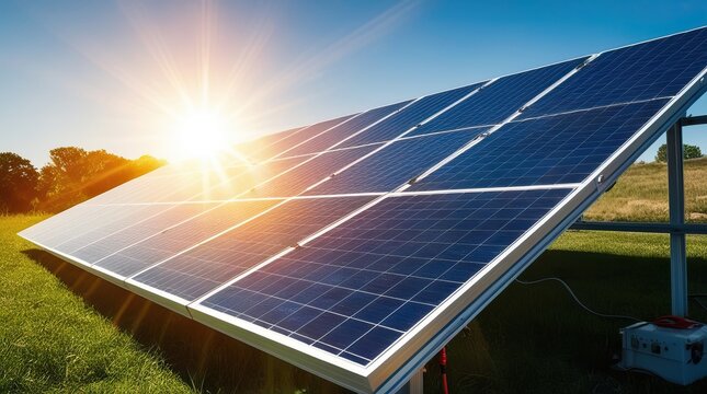 Solarpanels Auf Der Wiese Mit Sonnenschein