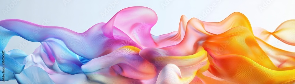 Poster vibrant spectrum of colorful flowing fabric blending together in an abstract pattern on a bright bac